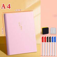 1 Erasable Notebook With 6 Pens + Eraser + Cloth, Removable Writing Board, High-Quality A4 Student/Children Sketchbook, A5 Scratch Paper Notebook, Work Goal Planner Board (Random Color Eraser)