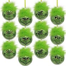 GRINCH 12 pièces Décorations suspendues avec imprimé visage de chat vert en peluche de 6-7 cm - Meilleur petit cadeau de Noël (style aléatoire)