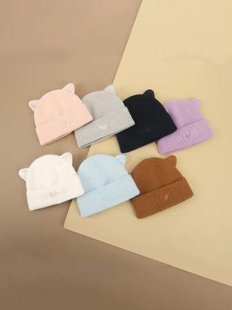 1 pieza Gorro de bebé recién nacido estilo cara de gato, cálido para otoño e invierno, gorro para bebé de 0 a 2 años, niños y niñas, suave y cómodo, gorro de punto básico para bebé y niño pequeño
