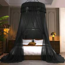 Kertnic Mosquito Net Bed Canopy For Girls Princess Canopy Bed Curtain Fine Sheer Mesh Dome Bed Canopies Adults Lace Tent For Twin Full Queen King Bed Black - 黑色 - 查看 3