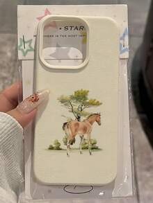 1pc White Horse Under Tree Pattern Full Coverage TPU Shockproof Phone Case Compatible With Apple 16, 15, 14, 13, 12, 11 Pro Max, And Series - Multicolor - View 3