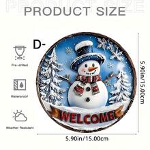 1PC Double Snowman Welcome Sign - Vintage Round Acrylic Hanging Decoration With Stained Glass Style Snowflakes & Holly Berry, Bright White For Christmas, Thanksgiving, Halloween-Christmas Gifts, Holiday Display, Bohemian Style, Colorful Snowflakes