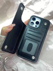Wallet Case RFID Blocking Wallet Cases For IPhone 17 16 15 14 13 12 11 Pro Max  Plus 17 Air Solid Color Double Button Side Sticker With Card Slot Kickstand Magnetic Flip PU Artificial Leather Business Shockproof Protective Cover For Galaxy S22 S23 S24 S25 Plus Ultra Phone Case - màu đen - Xem 6