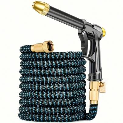 1 套 3/4 英寸柔性可扩展花园软管，带喷枪、高压洗车工具、可调节控制阀开关、植物浇水系统喷头、园艺和草坪灌溉清洁套件