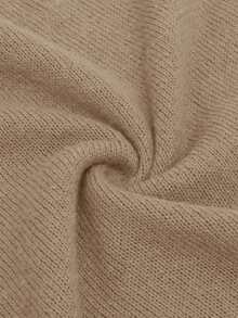 Women's Solid V-Neck Casual Loose Pullover Knit Sweater, Long Sleeve Spring - Khaki - View 3