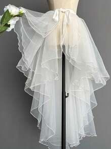 1pc Asymmetric Hem Tuxedo Dress, Asymmetrical Mermaid Tulle Skirt, Asymmetrical Puff Skirt, Flowing Performance Dress, Overlay Dress, Crystal Organza Maxi Skirt, One-Piece Apron, Ruffled Multi-Layer Trailing Dress, Suitable For Weddings, Banquets, Performances, Parties, Bridal, Bridesmaid, Stage Shows, Cosplay, Travel Photography Props, Dance Performances, Halloween Costumes, European-Style Multilayer Lace Ruffle Princess Tie Wedding Dress, Lolita Style Petticoat Underskirt