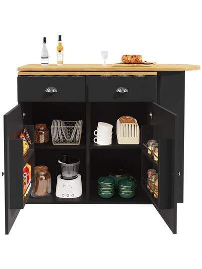 Sairedel 360° Rotating Sideboard Cabinet Moderne Multifunctional Drawers Doors Slim Side Shelves Living Room, Bedroom Dining Room Elegante Zwart view 11