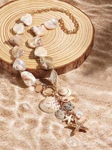 BOCAR 1 件夏日海滩度假天然不对称贝壳串珠项链