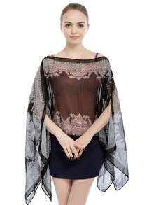 1 件佩斯利雪纺印花披肩，时尚腰果花围巾，轻盈夏季防晒披肩，时尚沙滩披肩，优雅派对、旅行之选 - 黑色 - 查看 18