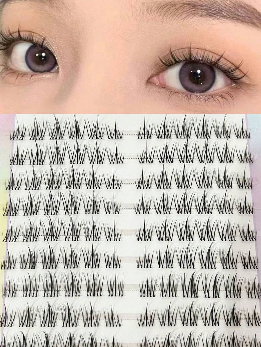 120片高容量向日葵假睫毛，自然逼真的三段式单根睫毛，适合淡妆和裸妆日常使用（随机底部卡片） - C - 查看 1