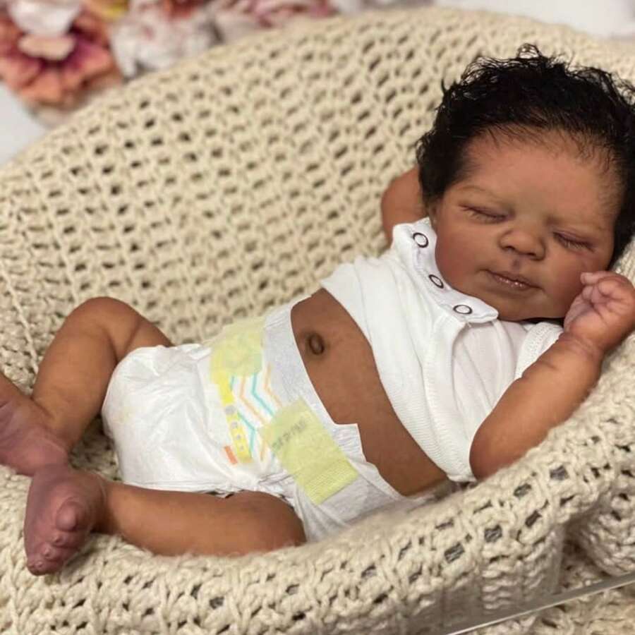Realistic Reborn Baby Dolls 19 Inch Realistic Toddler Doll Sleeping Real Life Newborn African American Baby Dolls That Look Real Lifelike Baby Dolls Soft Vinyl Body - 彩色 - 查看 1