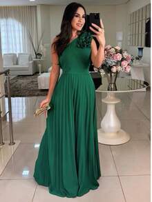 One-Shoulder Long Dress With 3D Flower – Elegance And Sophistication - Rosa Oxidada - Ver 2