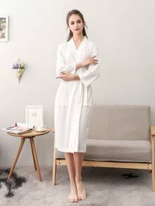 1pc Absorbent Fabric Bathrobe, Sauna Wear, Hotel Quality Robe, Unisex, With Dual Pockets, Suitable For Home