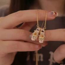 1pc Elegant Rhinestone Ballet Shoe Pendant Necklace, Fashionable And Chic - Pink - View 2
