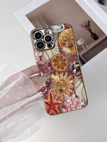 1pc White Electroplated TPU Mosaic Art Collage Pattern Shockproof Full Coverage Phone Case Compatible With IPhone - Multicolor - View 3