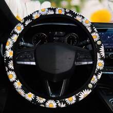 1pc Diving Material Waterproof Flower Leopard Print Footprint Cow Fabric Car No Inner Ring Steering Wheel Cover Suitable For 14.5-15 Inch Steering Wheel Cover General Motors Products - one-size - View 2