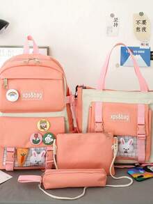 Mochila Conjunto Escolar Y Moderno De Bolsas De Viaje 4Piezas - Rosa coral - Ver 2