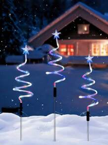 3个太阳能螺旋星形圣诞树路径灯 - 3包旋转花园灯，多色户外装饰地灯，适用于庭院、露台、圣诞装饰、走道、花园和庭院，暖白LED，太阳能供电（无需电池），白天自动充电，夜晚自动开启，非常适合走道、庭院和家居装饰！ - 星星聖誕樹燈 - 查看 5