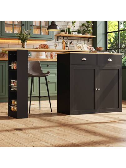 Sairedel 360° Rotating Sideboard Cabinet Moderne Multifunctional Drawers Doors Slim Side Shelves Living Room, Bedroom Dining Room Elegante Zwart view 4