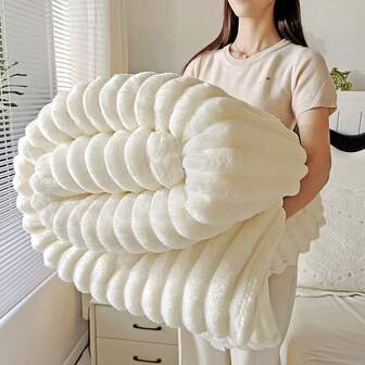 1 pieza Manta de felpa de piel de conejo sintética acolchada, gruesa y extra grande, color blanco crema, suave, antiestática, reversible, de uso versátil para siesta en la oficina, sofá, viaje, aire acondicionado, para todas las estaciones