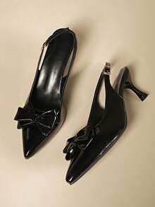 女士时尚优雅新款尖头性感中跟鞋，派对/正式礼服凉鞋，亮面漆皮设计，夏季小猫高跟鞋，可选酒红色、黑色、白色、红色、7 月 4 日蓝色，优雅高跟鞋 - 黑色 - 查看 7