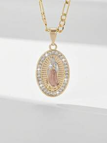 1pc 2025 New Copper Hypoallergenic Fashion Simple Copper Inlaid Zirconia Hand-Painted Guadalupe Pendant Necklace, Comes With Luxury Gift Box, Suitable For Mother's/Valentine's Day, Couples, Friends, Godparents, Catholic First Communion, Daily & Holiday Wear - Yellow Gold - View 12