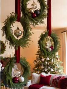 1pc Artificial Pine Garland, Plastic Pine Garland, Suitable For Indoor Stair Hanging Decoration, Tabletop Center Decoration, Christmas & Winter Decor (It Is Recommended To Purchase Multiple Batches To Achieve The First Picture Effect)