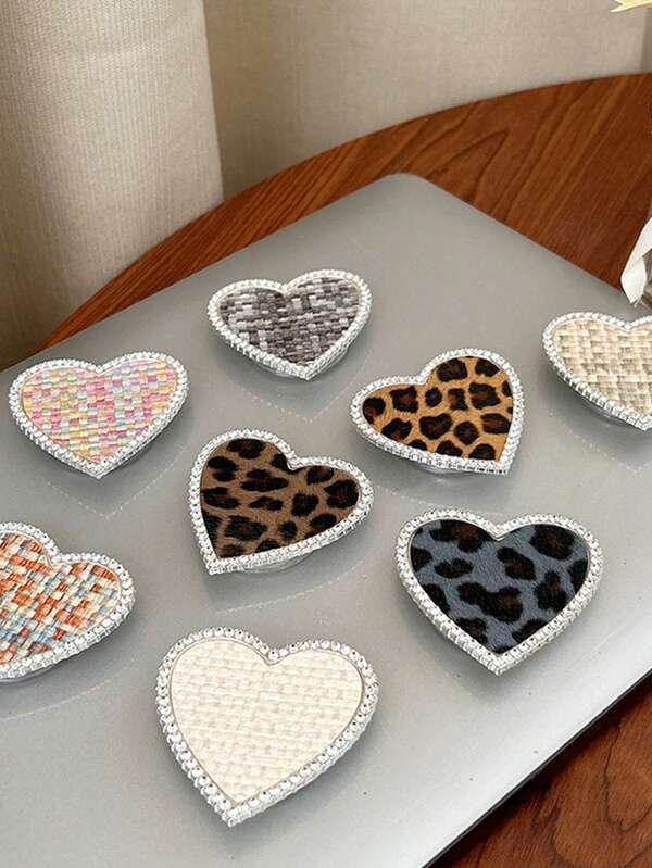 1 Leopard Print Mobile Phone Sliding Stand, With A Heart Sticker On The Back Of The Desktop, A High-End And Luxurious Support For Slouchy People To Watch Dramas Compatible With IPhone, Android Phone, Gift For Birthday, Family, Friends Push-Pull Phone Grip Phone Holder Phone Accessories