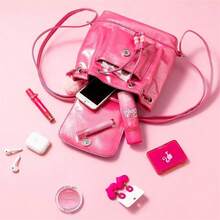 Barbie Sunlight Sparkle Series Fashion Shoulder Bag, PU Leather Backpack, Pink Ladies Handbag, Crossbody Bag, Multi-Pocket Functional Backpack - Hot Pink - View 5