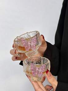 1pc/2pcs INS 粉色蝴蝶玻璃杯 玻璃茶具 功夫茶具 茶具 冰川纹隔断咖啡杯 高脚磨砂透明玻璃杯 冷泡小茶杯 一口杯 玻璃茶杯 - 透明 - 查看 12