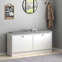 40 Inch Shoe Bench With Storage 2 Flip-Up Drawers & Cushioned Seat Shoe Cabinet Durability And Stability For Entrance, Hallway,Entryway White