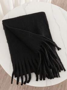 1pc Solid Color Scarf, Winter Warm Neck, Thickened Wool Knitted Thick Fringed Shawl, Winter Scarf - Multicolor - View 6