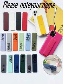 1pc Customized Faux Leather Phone Stand, Foldable Pull-Out Phone Holder, Non-Waterproof, Finger Grip Stand, Suitable For Universal Phones, Desktop Slouchy Stand