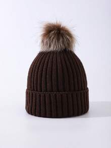 儿童针织无檐小便帽，秋冬保暖男女款幼儿单绒球帽 - 1PC - 查看 16