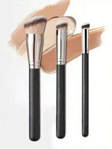 3 pezzi Set di pennelli professionali per trucco: pennello per fondotinta, pennello per correttore sotto gli occhi, pennello piatto obliquo Kabuki per il naso e il contouring, adatti per stendere correttore, cipria, creme e liquidi. Pennello per correttore dalla testa rotonda, con setole morbide e spesse per una copertura completa.