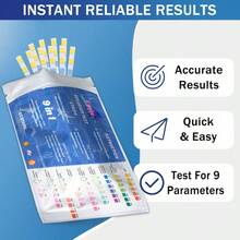 Tiras de prueba de agua para acuario 9 en 1 | Kit de prueba para acuario de 50 piezas para agua dulce/salada y estanque | Incluye tiras de termómetro para acuario, pH instantáneo, nitrato, nitrito, cloro, análisis de hierro | Tiras de prueba de alta precisión para monitorear la calidad del agua - Azul - Ver 6