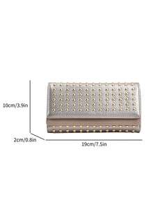 Cartera larga de mujer plegable de tres pliegues, versátil y casual, decorada con remaches vintage - Champán - Ver 9