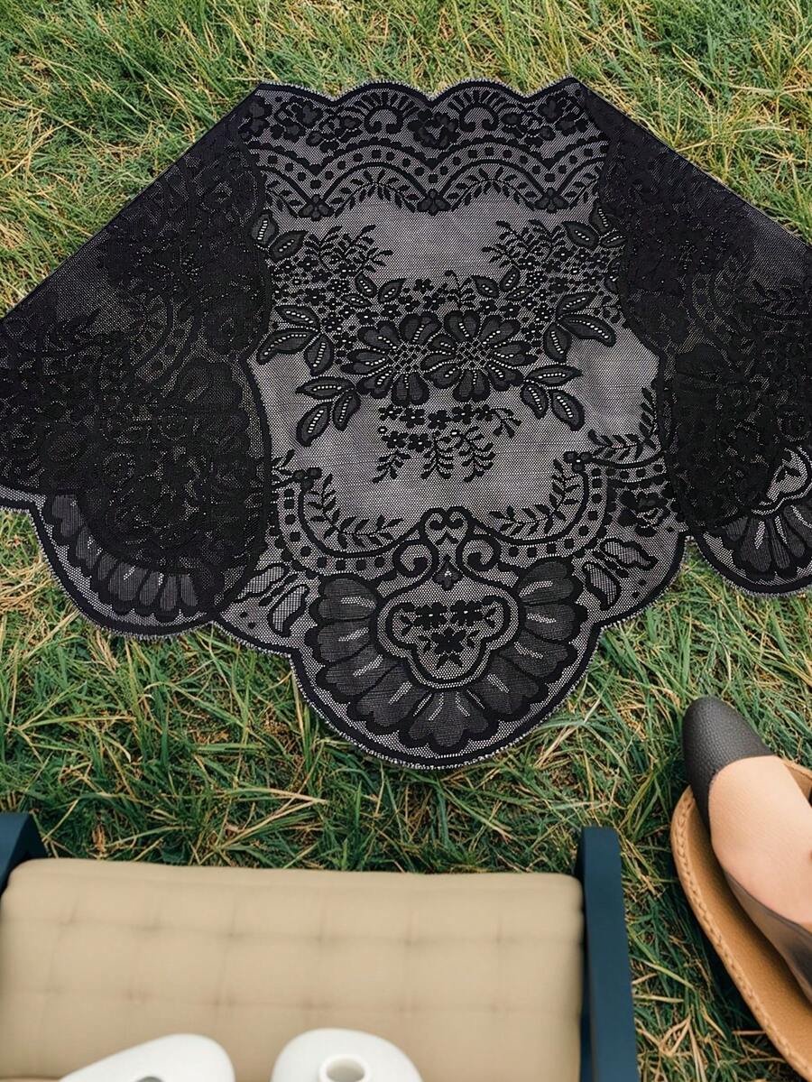 1pc 130cm*60cm Black Lace Trim, For Headwear, Lighting Shades, Tablecloths, Dress Hems, Garment Accessories