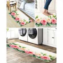 Elegant Floral Rose Kitchen Mats Set - Non-Slip Soft Rubber Backing Runner And Area Rugs - Stylish And Functional Floor Protection For Kitchen, Dining Room, Or Entryway - Ideal Home Decor Gift - Multicolor - View 4