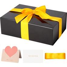 Schwarze Geschenkbox 11''x7.2''x3.5'', glänzende magnetische Geschenkbox mit Deckel für Geschenke, enthält 1-1/2'' verbreitertes Band, Einlagepapier, Karte für Weihnachten, Valentinstag, Hochzeit, Geburtstag