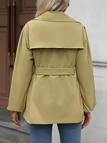 Women's Elegant Casual Khaki Coat With Tie Waist For Outings & Commuting (Autumn & Winter, Back-To-School Season, Valentine's Day) Elegant Dress Women