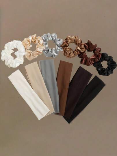 12pcs/Set Multi-Color Satin Scrunchies & Headbands Set, Elegant & Versatile Hair Accessories, Elastic & Non-Damaging, Suitable For Students, Office Ladies, Dates And More Occasions,Curly Hair,Scrunchies,Scrunchies Hair,Curly Hair Accessories,Gifts,Travel,Gifts For Women,Hair Stuff,Stocking Stuffers