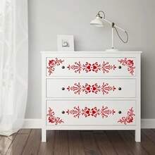 6 Peças Conjunto de Modelo de Borda Vintage Damascus - Modelos Reutilizáveis de Madeira, Lona, Papel, Tecido e Piso para Artesanato DIY, Modelos de Flores Silvestres, Modelos de Móveis, Modelos de Parede para Halloween e Natal