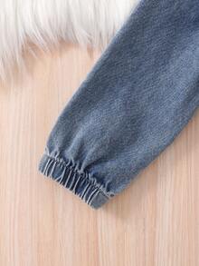 1pc Girls Classic Casual Retro Everyday Comfortable Blue Denim Jacket, New Arrival Autumn/Winter