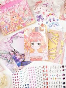 1pc Kids Handheld Magical Girl Sticker Set, DIY For Girls, Decorative Stickers Including Nail Stickers, Dress Up Stickers, Manicure & Outfit Stickers, No-Cut Stickers, Cute Character Stickers, Everyday Fashion Stickers For Girls