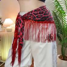 1pc Sequin Tassel Belly Dance Waist Chain, New Sexy Leopard Print Waist Accessory, Shiny Tassel Waist Chain, Bohemian Hip Scarf, Street Dance, Jazz Dance, Intimate Waist Wrap, Sexy Mini Skirt, Stage Performance Outfit, Nightclub, Disco, Festival, Party, Evening Dress Accessory - Multicolor - View 14