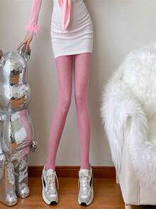 Colorful Floral Fishnet Tights, Thin Hollow Out Jacquard Mesh Pantyhose, Sweet & Sexy - Pink - View 4