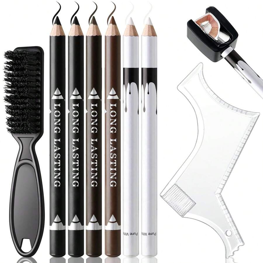 050White Barber Pencil For Lineup Magic Hairline Beard Guide Shaping Pencils Barber Chalk For Design Hairline Razor Trace Barber Pencils Set With Sharpener Ruler Brush For Men-1 - 4 Colors - View 1