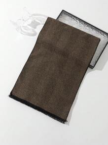 1pc Men's New Herringbone Pattern Faux Cashmere Business Formal Overcoat, Wool Coat With Scarf