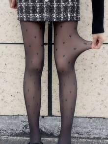 1双女士保暖打底裤/紧身裤，300克/200克/80克，黑色/棕色，波点、爱心、蝴蝶结、豹纹图案，加厚抓绒内里，肤色底色，性感高弹修身裤，柔软顺滑，时尚拉长腿部线条，适合时尚达人、年轻女士、青少年，-10-15℃，适合春秋冬三季，适合派对、迪斯科、节日、运动、休闲、商务等日常穿着。 - 黑色 - 查看 8